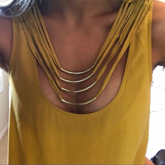 BCBGMaxAzria Tops - BCBGMAXAZRIA Gold Accent Blouse & Denim Short